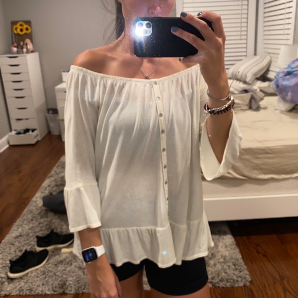 off the shoulder white blouse